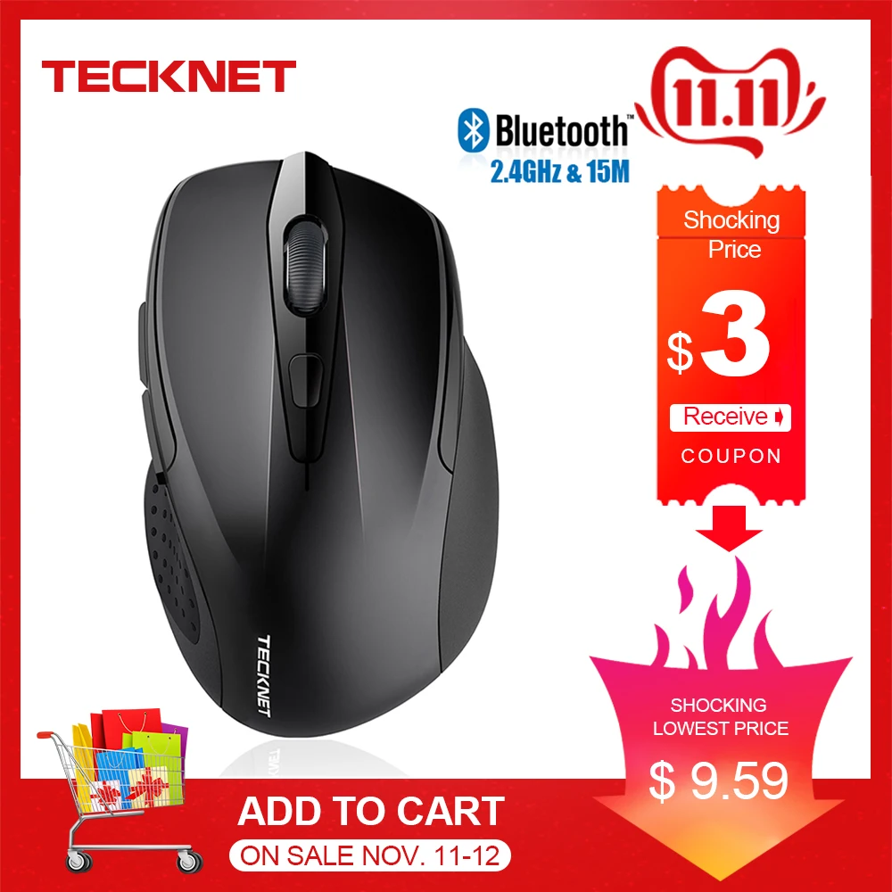 Billig TeckNet Optische Drahtlose Maus Computer Bluetooth Maus 2600DPI 2,4G Wireless Bluetooth Maus Ergonomische Mäuse für Laptop Tablet