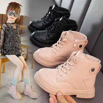 

Children Casual Ankle Boots Boys Girls High Quality Leather Shoes Vintage Riding Boots Anti-skid Boys Girls Short Black Botas