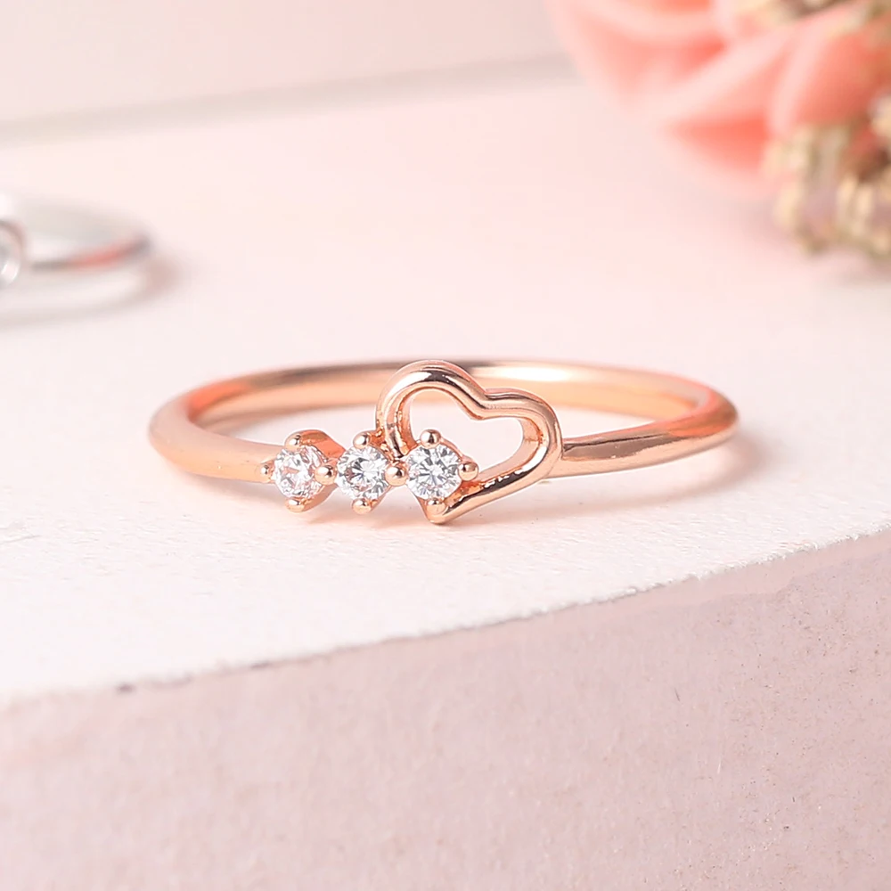 Fashion Jewelry Bride Gift Rose-Gold-Color Wedding Heart Rings For Wholesale Women Cute