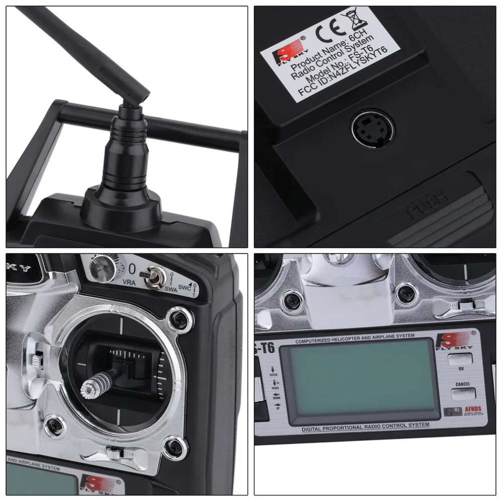 FlySky FS T6 2,4G 6CH RC радиосистема контроллер передатчик+ RX FS-R6B приемник для qav250 Дрон Радиоуправление com receptor