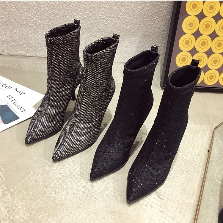 Pointy Boot Women's Boots Autumn Shoes Booties Ladies Boots-women Lace Up Winter Footwear Pointe Mid Calf High Heel Mid-Cal