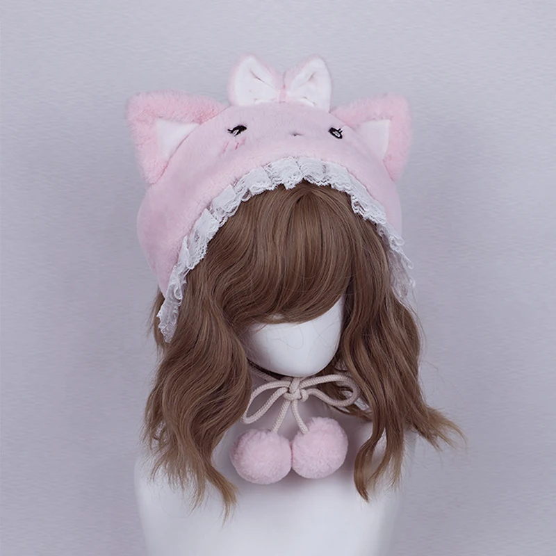 Carino peluche pizzo orecchie di gatto cappello inverno caldo Anime  addensare paraorecchie berretto moda travestimento Lolita Cosplay cappello  fascia animale| | - AliExpress