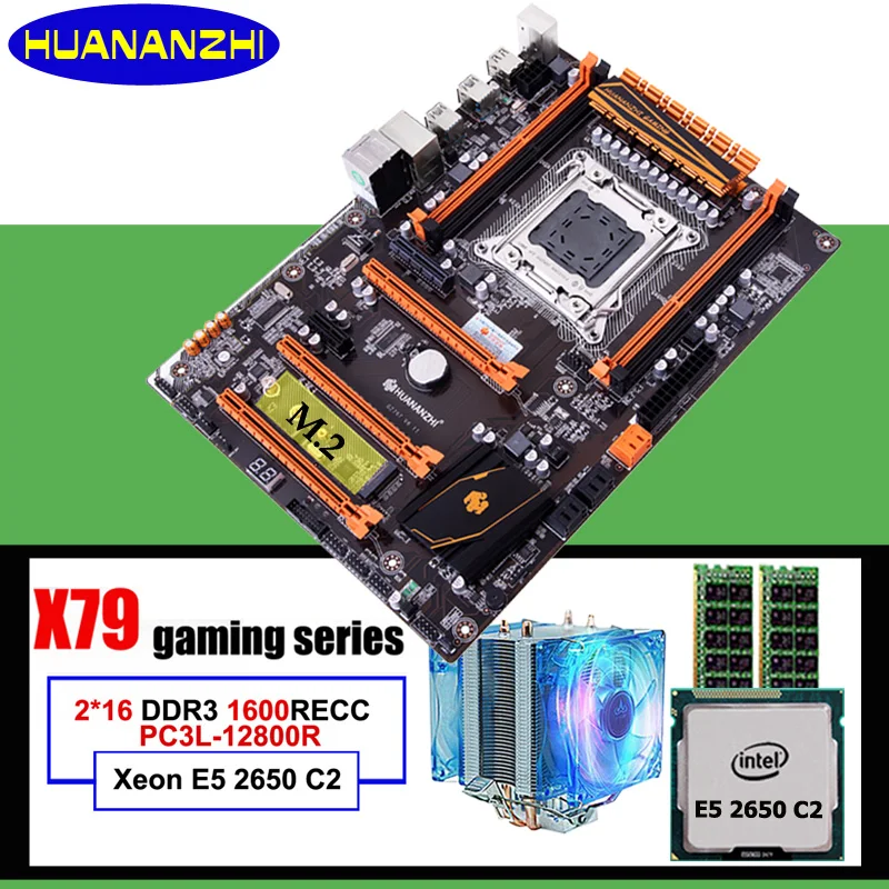 Материнская плата HUANANZHI deluxe X79 LGA2011, со слотом M.2, со скидкой, с ЦП Xeon E5 2650 C2 RAM 32G(2*16G) Материнская плата HUANANZHI deluxe X79 LGA2011, со слотом M.2, со скидкой, с ЦП Xeon E5 2650 C2 RAM 32G(2*16G)