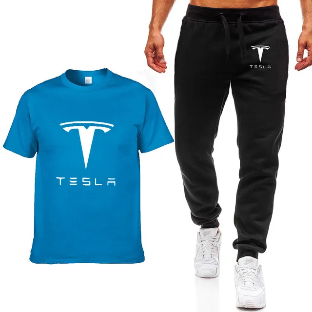 Модные летние мужские футболки для Tesla с логотипом автомобиля, с принтом в стиле хип-хоп, повседневные, хлопковые, с коротким рукавом, высокое качество, футболка, штаны, костюм, мужская одежда - Цвет: as picture