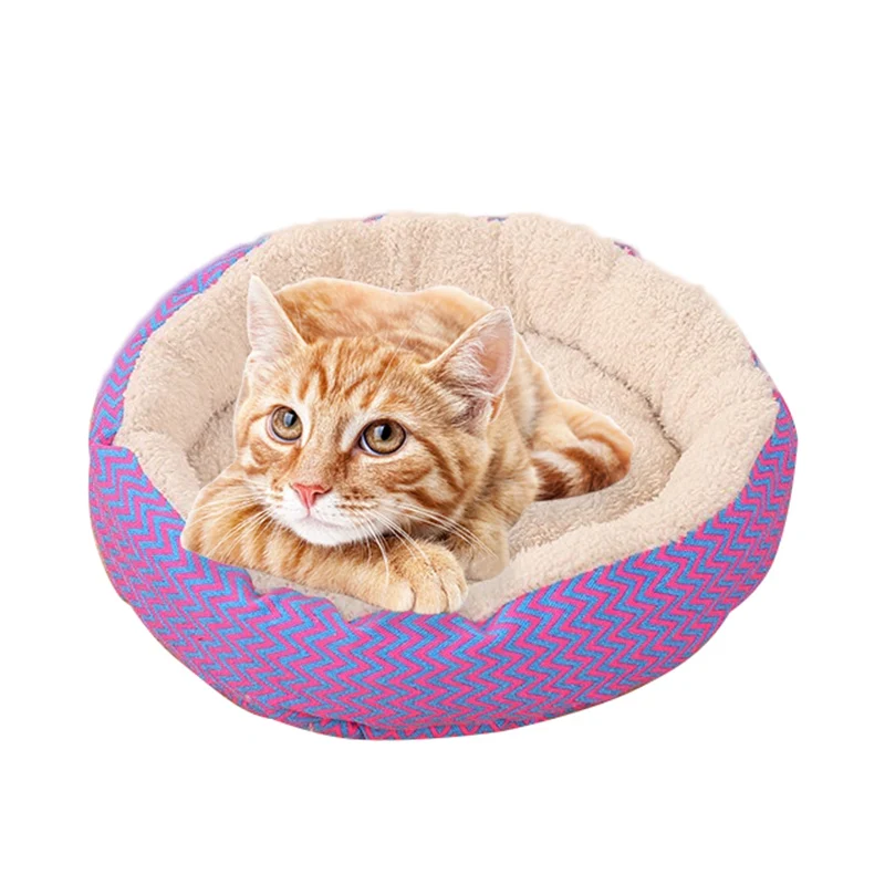  Warm Pet Cat Bed House Winter Round Bed Fodable Cat Sleeping Mat Pad Nest Kennel Pet Cushion Kitten