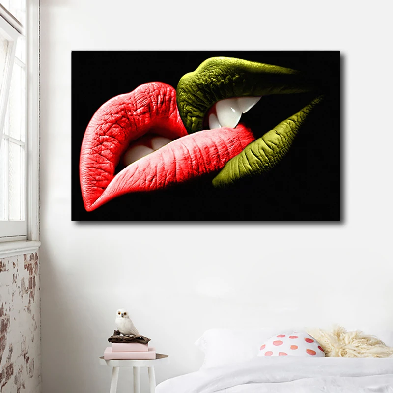 

SELFLESSLY Modern Art Canvas Painting Colorful Lips Kiss Wall Pictures For Living Room Wall Art Prints Posters Unframed