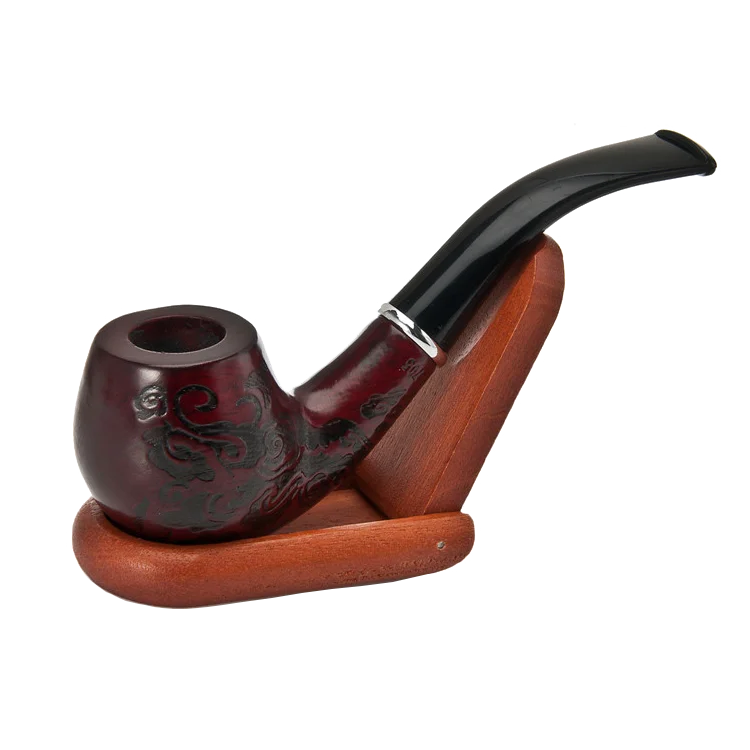 Женская деревянная курительная трубка красного цвета с резными цветами
