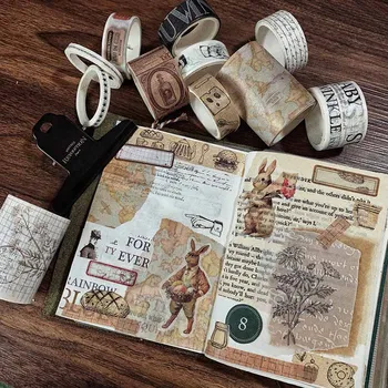 

DIY Vintage Scrapbooking Masking Tape Kraft Paper Grid/Number/Alphabet/Ticket/Map/English Manuscript/Week Washi Tape 7rolls/box