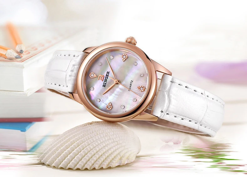 Switzerland Binger женские кварцевые часы Лакшери водонепроницаемые часы 4 цвета из натуральной кожи ремешок наручные часы BG9006
