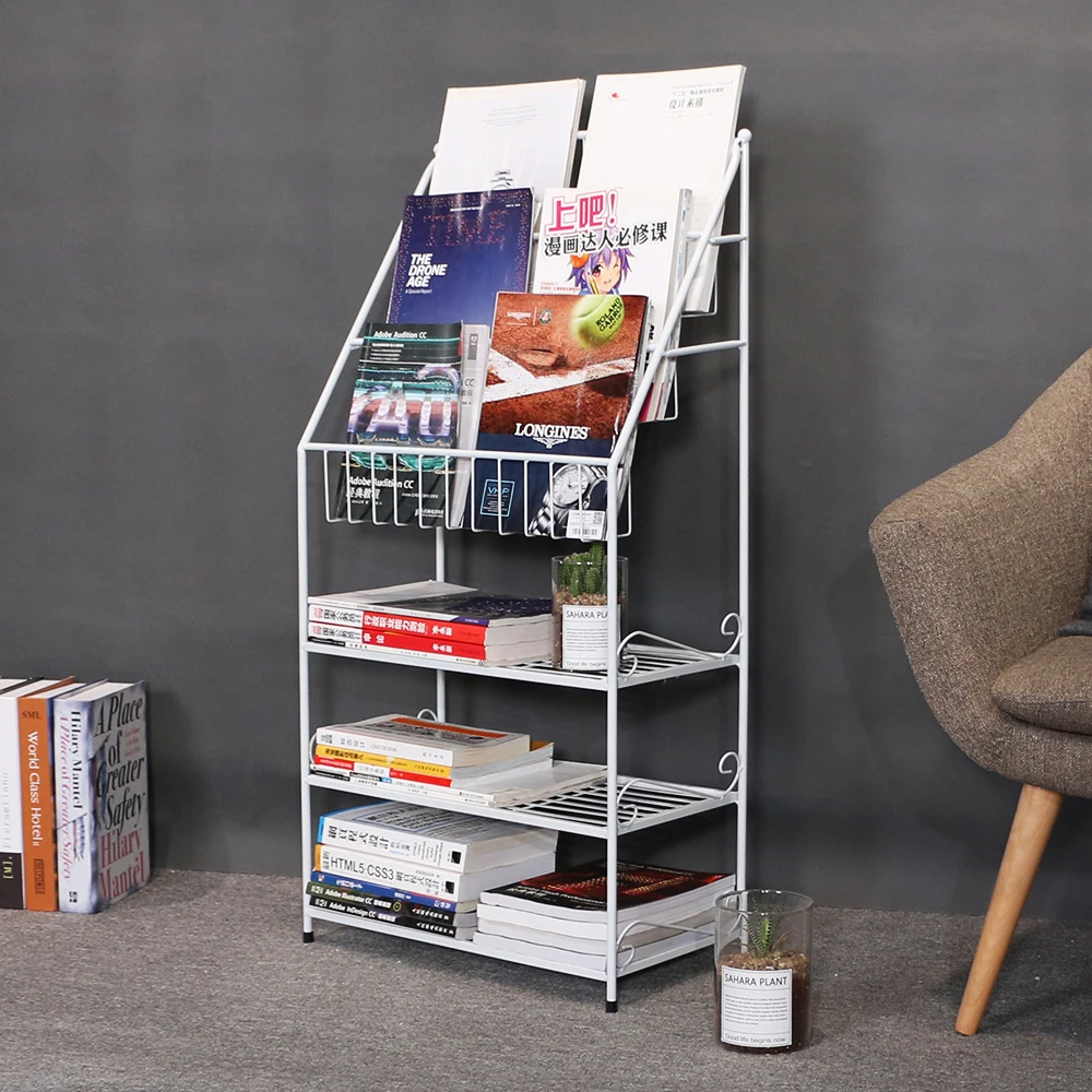 

Iron magazine rack Storage rack Floor book and newspaper display stand Children's picture book shelf Multi layer shelf