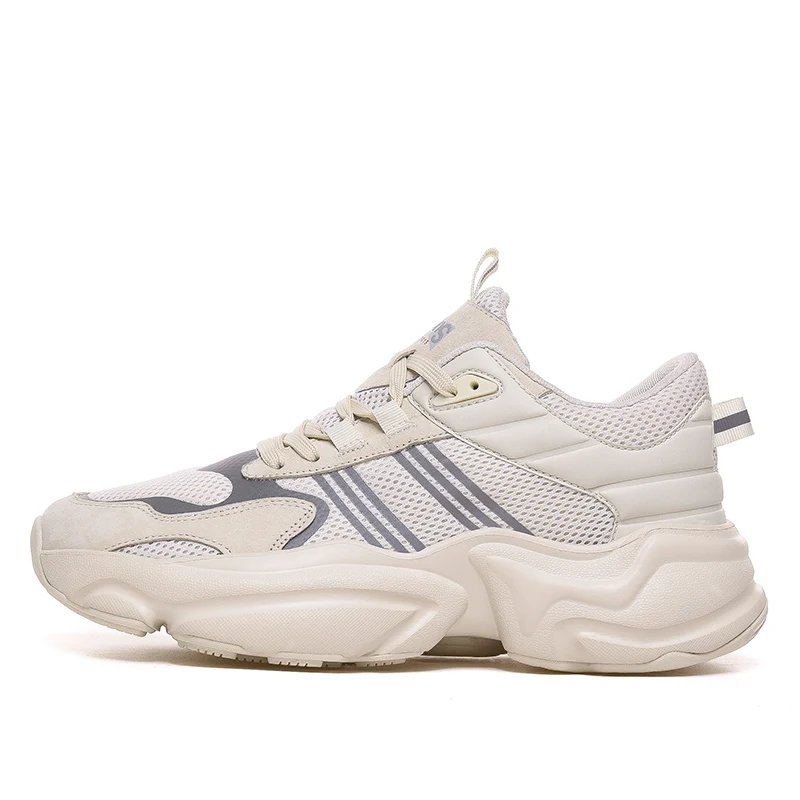 Beige Модные кроссовки на платформе в стиле хип-хоп; трендовая парусиновая Мужская обувь без шнуровки; камуфляжная спортивная обувь на массивном каблуке для мужчин; Meskie Boos - Цвет: Beige