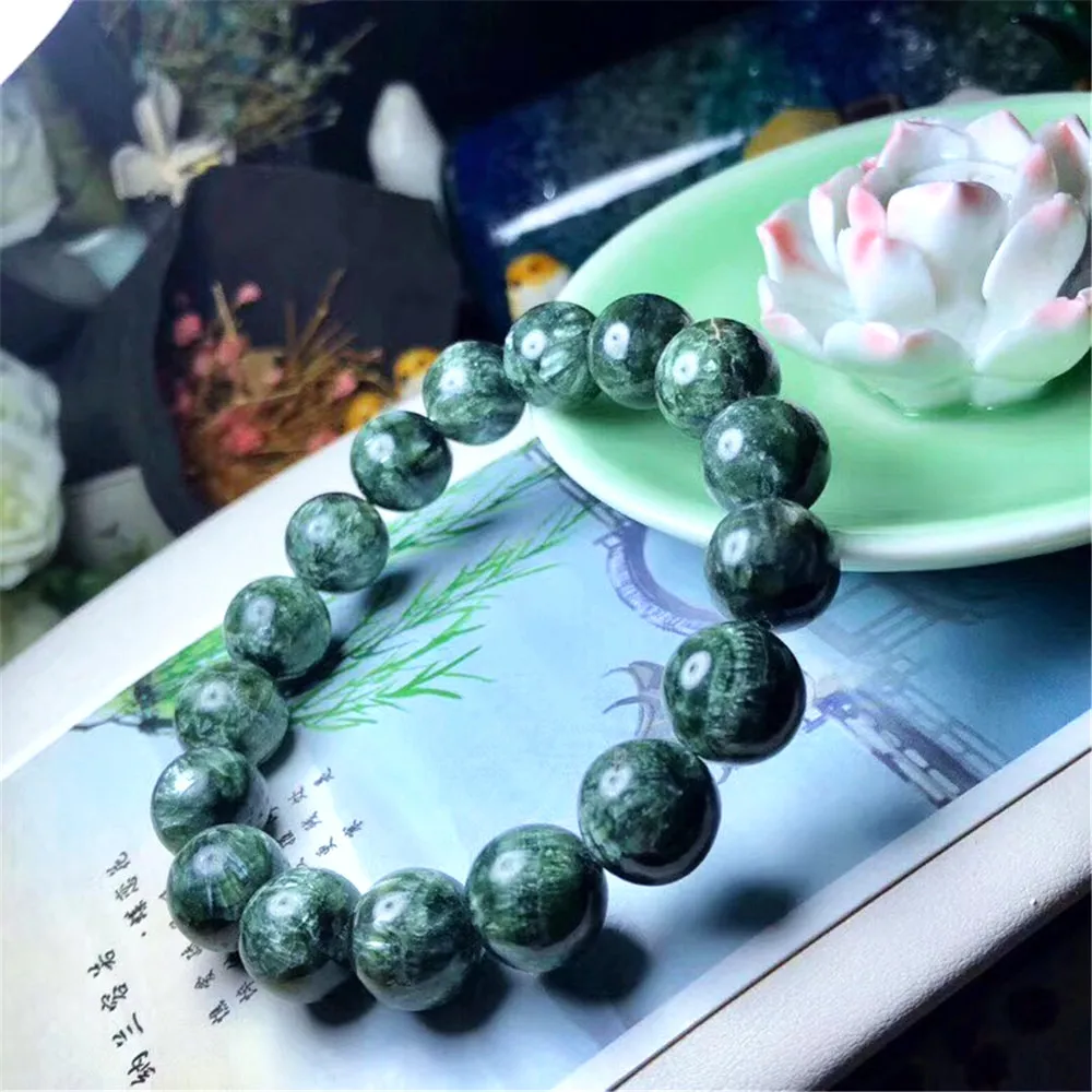 

12mm Natural Green Seraphinite Stone Bracelet Jewelry For Women Lady Man Crystal Healing Gift Beads Gemstone Strands AAAAA