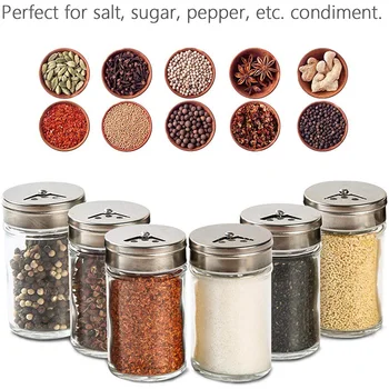 

Salt Spice Jars Seasoning Bottles Glass Empty Kitchen Storage Containers With Shaker Adjustable Stainless Steel Lid Flow Top