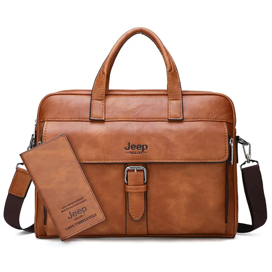 JEEP BULUO, мужской деловой портфель, сумка, высокое качество, дорожная сумка для мужчин, спилок, кожа, 14 дюймов, сумка-мессенджер для ноутбука - Цвет: Set-Orange