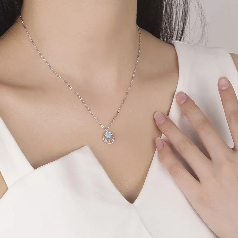 KingDeng Новый Ожерелье Boho Медные Женские Цепные Ожерелья Романтическая Голубая