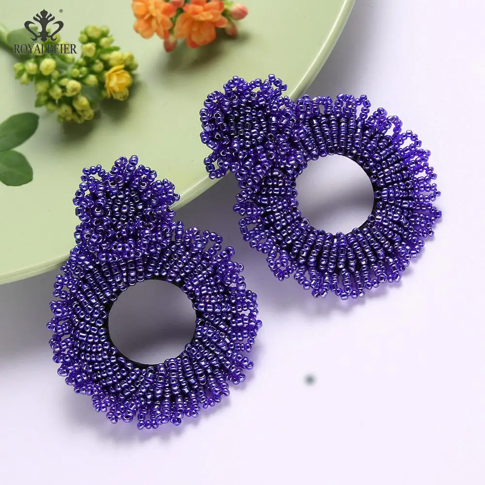 

ROYALBEIER Bohemian Beaded Drop Earrings Wedding Fashion Handmade Big Statement Round Beads Earrings for Wholesale Women Jewelry