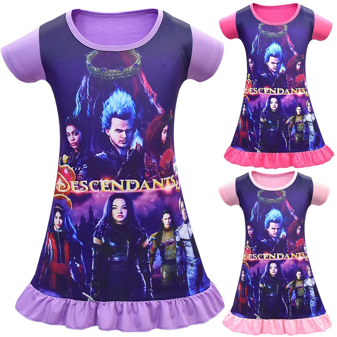 

Cute Descendants 3 Mal Girls Homewear Cosplay Nightdress Halloween Costume For kids
