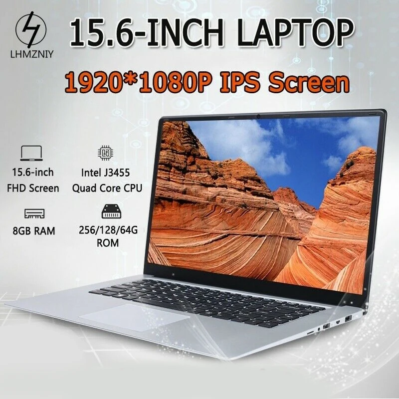 15 6 Inch 8 Гб Оперативная память 128GB SSD Тетрадь J3455 4 ядра ноутбуки FHD 1080P Дисплей