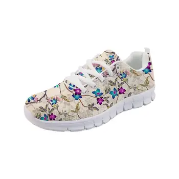 

Custom Retro Floral Mesh Flat Shoes Women's Sneakers Spring Flowers Printed Flats Summer Female Lace-up Comfortable Footwear