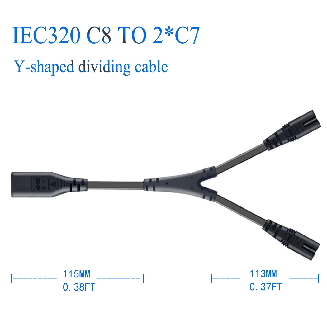 IEC320 C8 до 2* C7 шнур питания переменного тока, c8 2 pin до c7 2 отверстия y-образный разделительный кабель, "8" Рисунок Кабель-адаптер