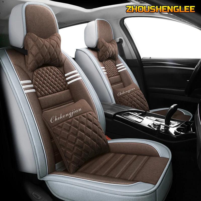 ZHOUSHENGLEE FLAX car sear cover For dongfeng ax7 mitsubishi pajero vw fox passat b4 b5 b5.5 b6 b7 b8 peugeot 4008 car set cover