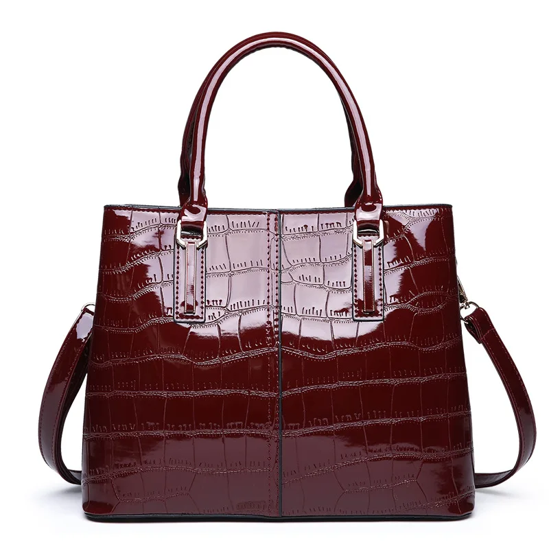 

2019 cross-border new European and American fashion patent leather middle-aged mother bag