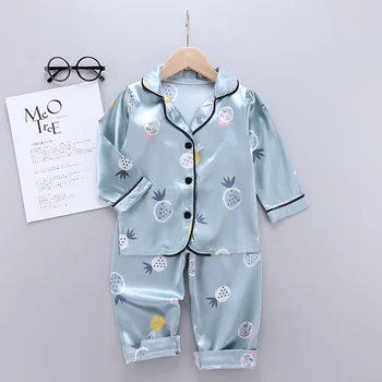 

Summer Kids Pajamas Baby Girls Boys Sleepwear Pineapple Print Sleepwear Set Long Sleeve Blouse Tops+Pants Pajamas Cute Nightgown