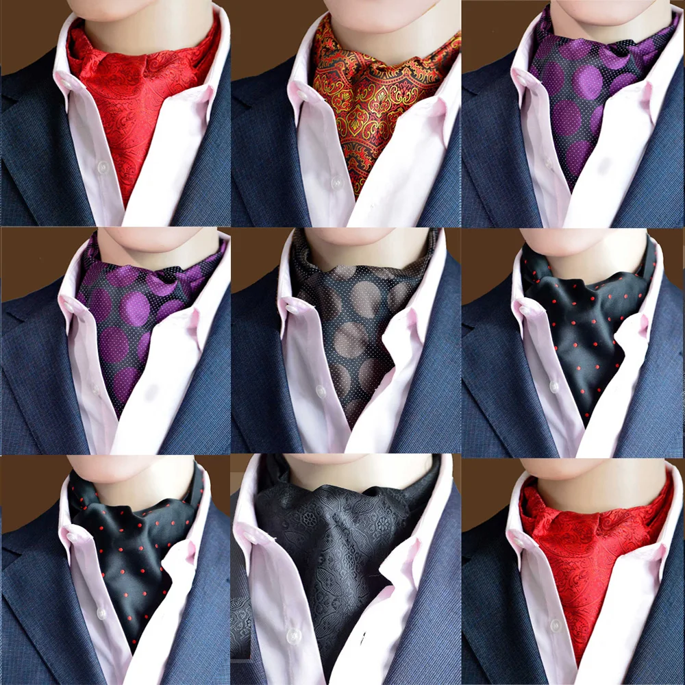 Mens Cravat Ascot Scarves Paisley Jacquard Print Ties Business Wedding Party