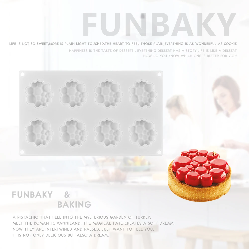 FUNBAKY 8 полости Tart Форма 3D круглые силиконовые формы для пирога украшения инструменты для выпечки желе пудинг Выпекание Мусса формы