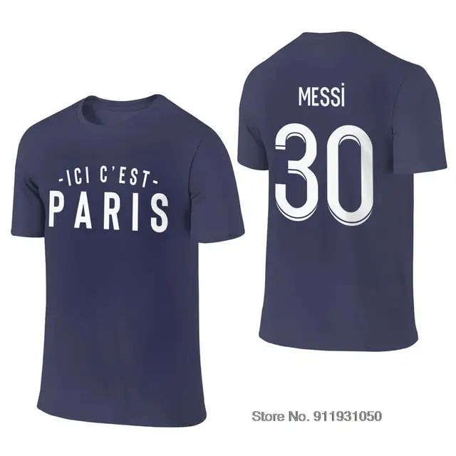 Men T-shirt 30 Lionel Messi Paris Printing Tee Tshirt Men T Shirt For Fans Clothes 100% Cotton Round Neck Football Short sleeve Navy blue