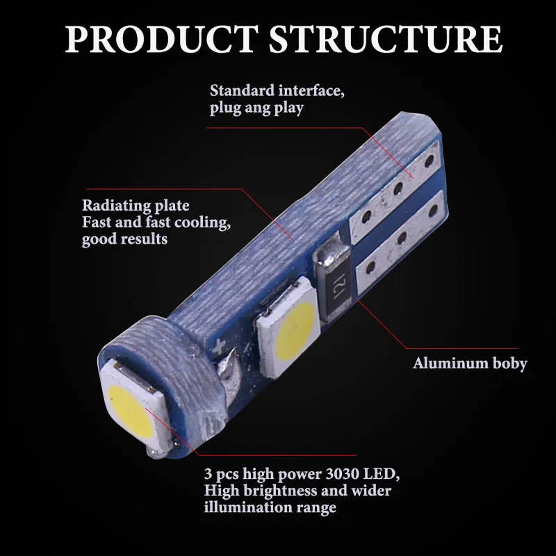 100 шт. T5 светодиодный W3W W1.2W Автомобильный интерьер 3030 SMD DC 12 В супер яркий 3 Светодиодный индикатор для приборной панели автомобиля