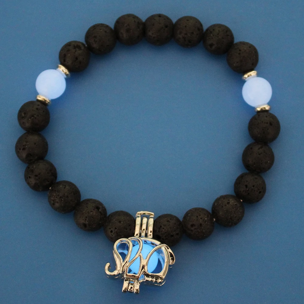 Модные женские браслеты 8 мм из натуральной лавы, женские браслеты, светящиеся браслеты для женщин, флюоритовые каменные бусины, ювелирные изделия в подарок - Окраска металла: Blue