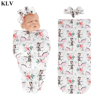 

2 Pcs/set Newborn Baby Sleeping Bag Fashion Muslin Infants Swaddle Anti-kick Blanket Wrap Headband Set Infants Photography Props