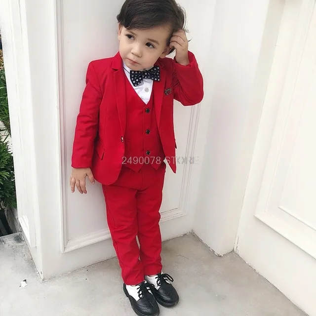 Flower boys Wedding Dress Suit Children Formal high quality jacket+vest+pants+bow tie 4Pcs Kids corduroy Dance Show Clothing Set