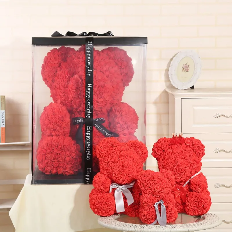Rose Bear Teddy Bear with Ribbon Forever Artificial Rose Anniversary Christmas Valentines Gift N06
