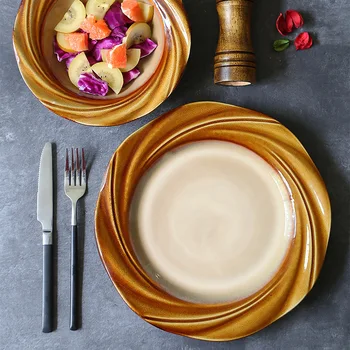 

Tableware Ceramic Dinner Plate Set Dish 8/10 Inch Porcelain Cute Dessert Plate Dinnerware Straw-hat Bowl Salad Bowl Western Plat