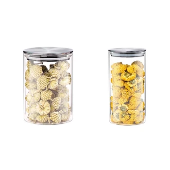 

2x Food Storage Glass Jar No Lead Kitchen Storage Bottles Sealed Cans with Cover 750Ml & 500Ml