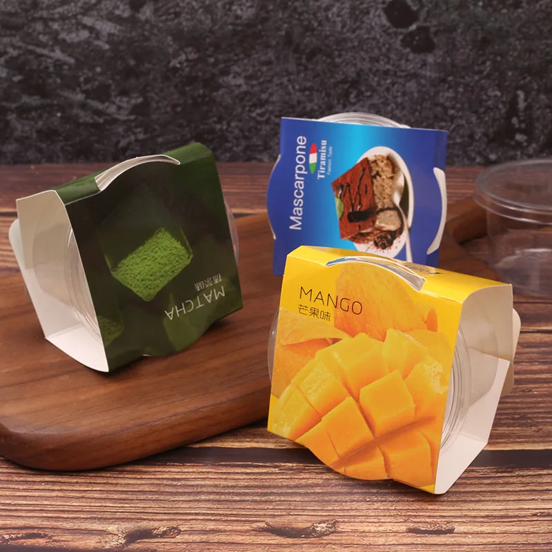 50pcs High quality french pudding cup tiramisu cup mango milk jelly mousse yogurt plastic cup round fruit salad ice cream box