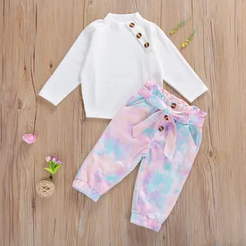 

Pudcoco Toddler Baby Girl Clothes Autumn Long Sleeve Solid Color Turtleneck Sweater Tie Dye Pants 2Pcs Outfits Casual Clothes
