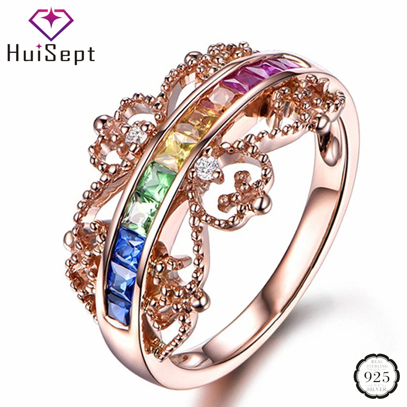 HuiSept Fashion 925 Silver Jewellery Ring for Female Colorful Topaz Gemstones Rings Wedding Engagement Party Ornaments Rose Gold HuiSept Fashion 925 Silver Jewellery Ring for Female Colorful Topaz Gemstones Rings Wedding Engagement Party Ornaments Rose Gold