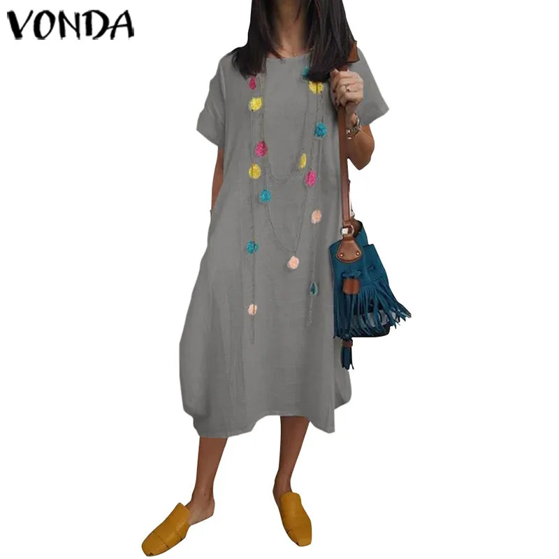 VONDA/ летнее платье с короткими рукавами Повседневные праздничные платья с круглым вырезом и принтом свободный пляжный сарафан богемные Vestidos Femme Robe 5XL