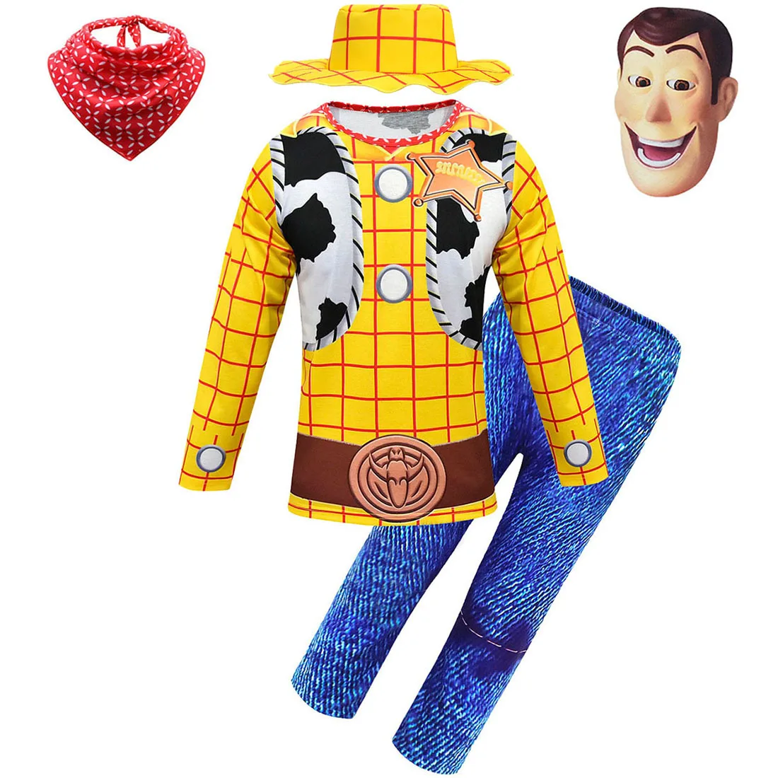 Toy Story 4; Детский костюм Вуди для мальчиков; костюм ковбоя для ролевых игр; костюм на Хэллоуин; Карнавальный костюм для мальчиков; одежда с шапкой