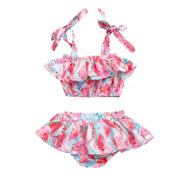 

2 Pieces Swimwear Summer Baby Girls Watermelon Print Swimsuits Beach Wear Tops Shorts Set 2020 New