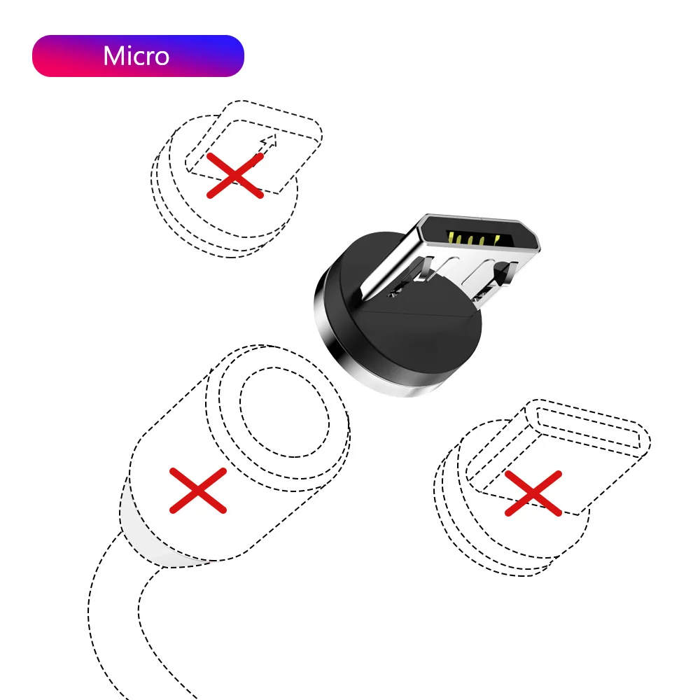 Only Micro USB Plug 1 м 2 м магнитное зарядное устройство для быстрой зарядки type C Micro USB C кабель для iPhone 11X8 7 6 6S 5 5S samsung кабельный трос мобильного телефона - Цвет: Only Micro USB Plug