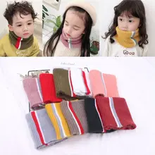 Детский вязаный шарф для маленьких девочек и мальчиков; шарф в полоску с круглым вырезом; повязка на шею; шейный платок; 24BC