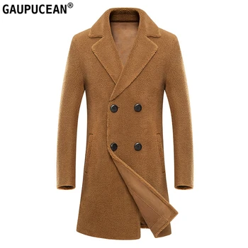 

High Quality Warm Genuine Suede Lining Man Wool Long Coat Double Breasted Male Woollen Solid Men Double-faced Woolen Overcoat