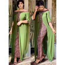 

Women Fake Two Muslim Dress Turkish Dubai New Pakistani Dress Leopard Print Loose Waist Pullover Style Abayas for Islam Clothing