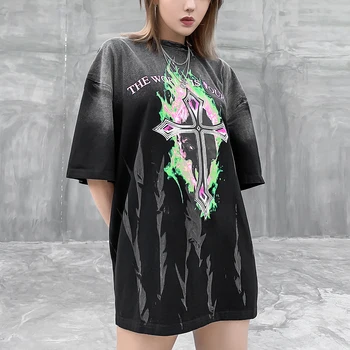 

Satan Plus Size Summer Tops Gothic Summer Clothes for Women Satanic Goth Shirt Women Black Tshirt Oversized Streetwear Tops Tee