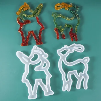 

2Pcs Crystal Epoxy Mold Santa Claus Elk Pendant Creative Atmosphere Lamp Room DIY Decoration Theme Silicone Mold