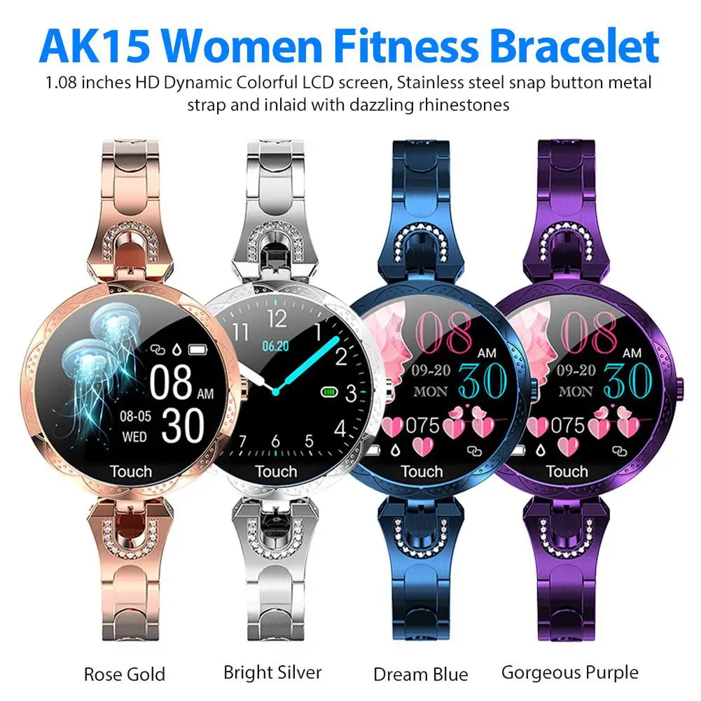

AK15 Smart Watch Sport Health Fitness Bracelet Women 2019 Waterproof Heart Rate Monitoring Blood Pressure Monitor Women Gift